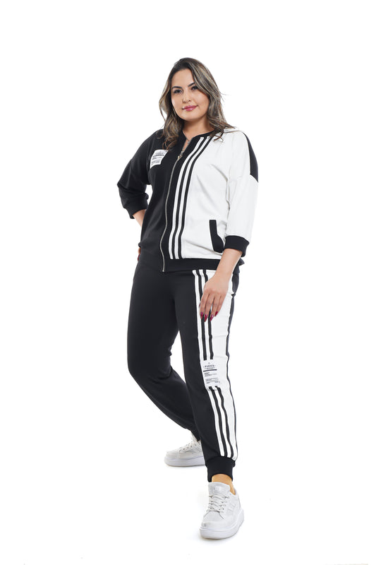 ESLOI Black-White Knitted Two Piece Suit