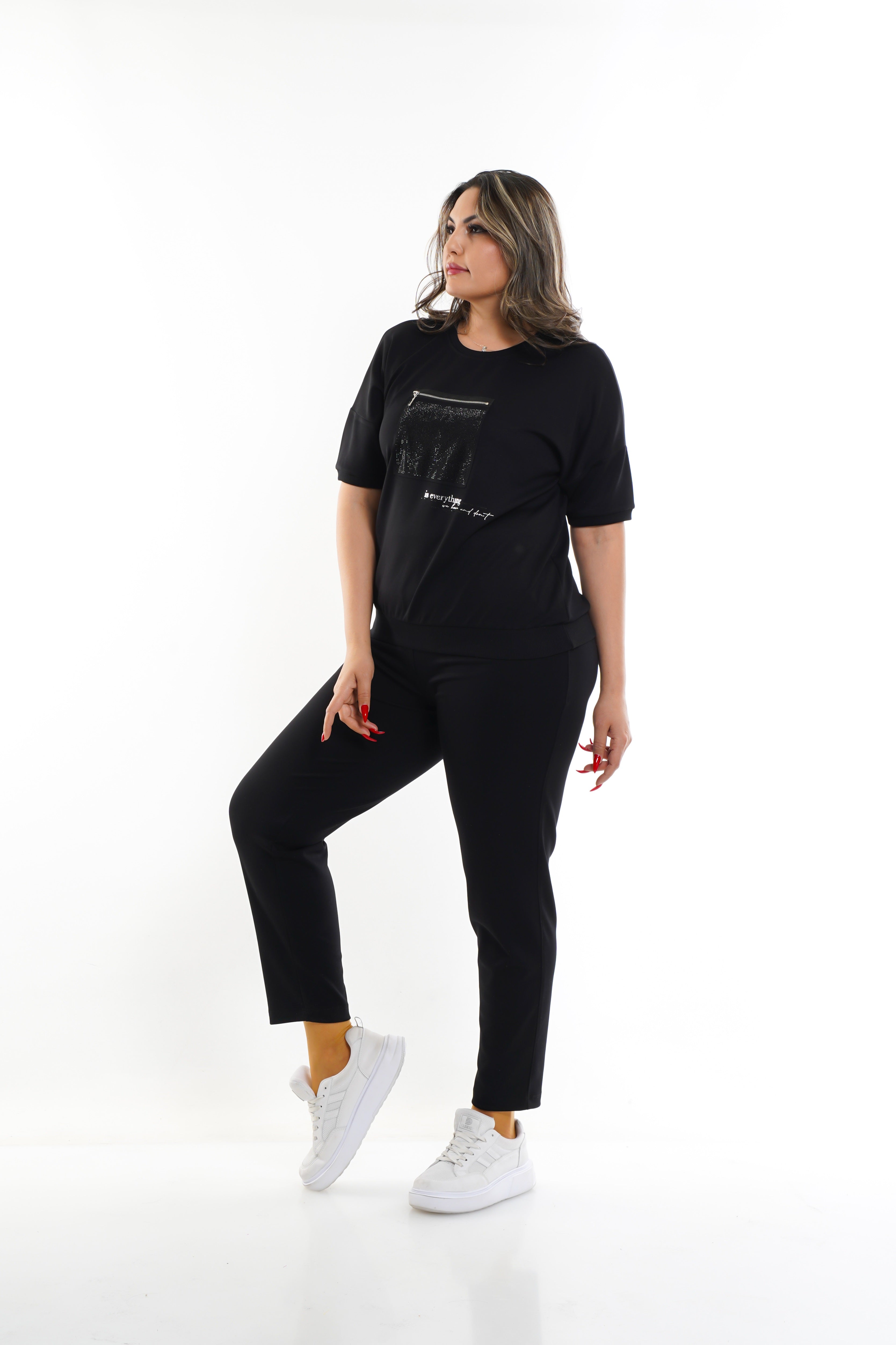 MAIZZA Tracksuit Short Sleeve Black Crew Neck – ELINALINE