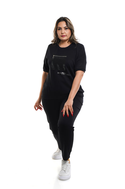 MAIZZA Tracksuit Short Sleeve Black Crew Neck