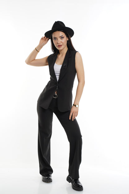 MAIZZA Two-Piece Black Set Sleeveless Vest and Business Pants