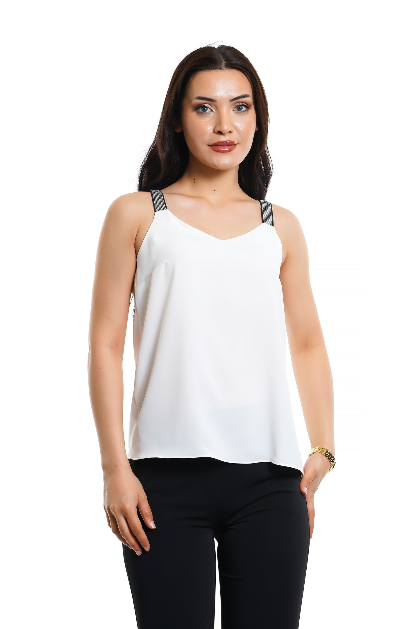 MAIZZA White Elegant Top With Straps With Rhinestones