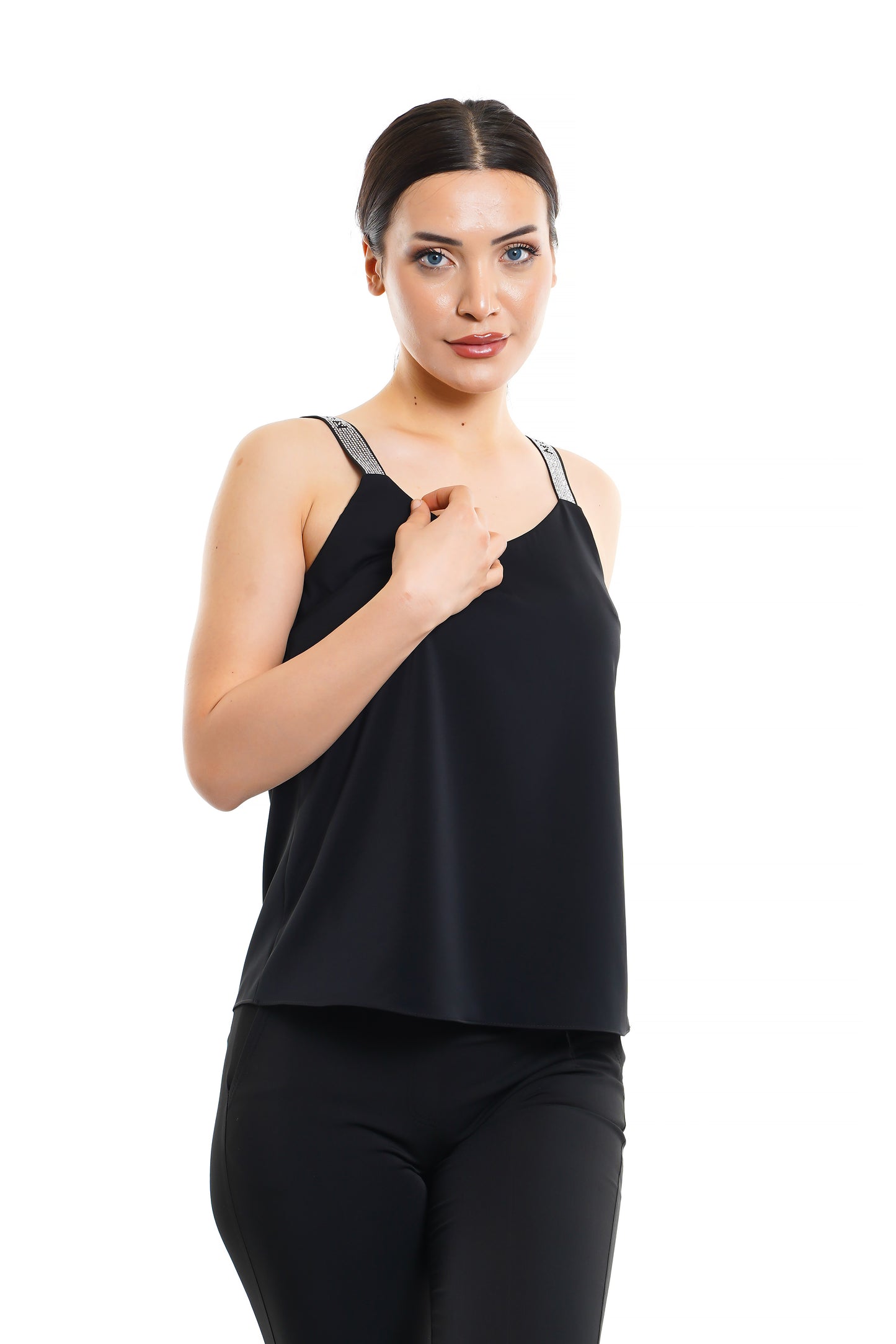 MAIZZA Black Elegant Top With Straps With Rhinestones